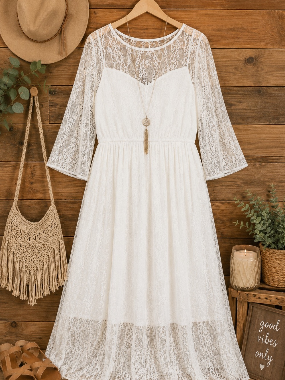 NWT ModCloth 1X Ivory Lace Maxi Dress | Boho Cottagecore Romantic Open Back
